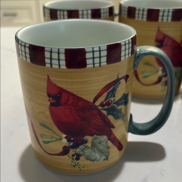 Lenox Red and Cream Cardinal Mugs Set of 4 Holiday - Picture 2 of 5